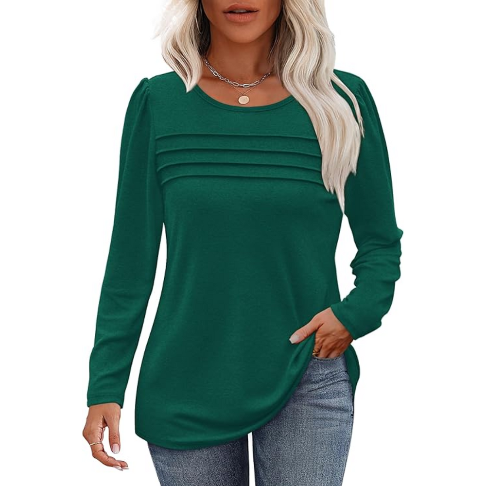 Sarah Trendy Pleated Long Sleeve Tunic Top for Women - Stylish & Comfortable Fashion Blouse