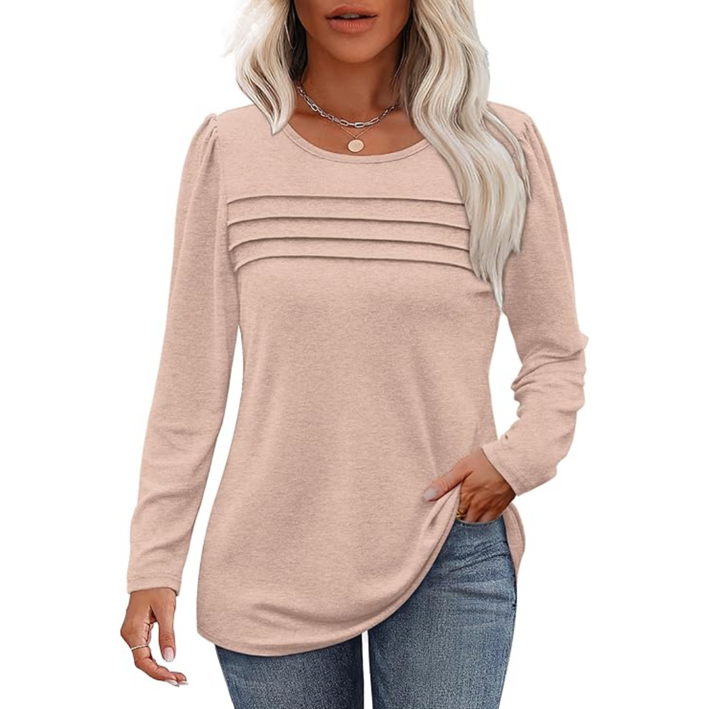 Sarah Trendy Pleated Long Sleeve Tunic Top for Women - Stylish & Comfortable Fashion Blouse