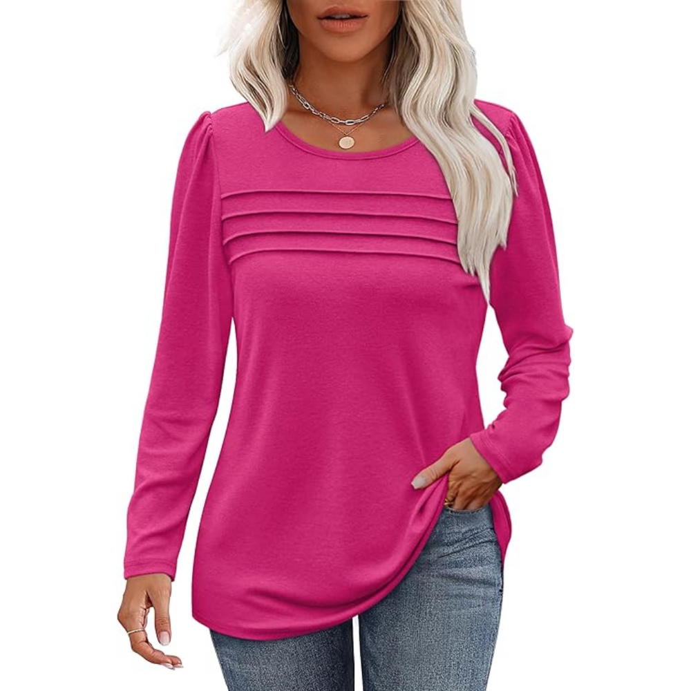 Sarah Trendy Pleated Long Sleeve Tunic Top for Women - Stylish & Comfortable Fashion Blouse