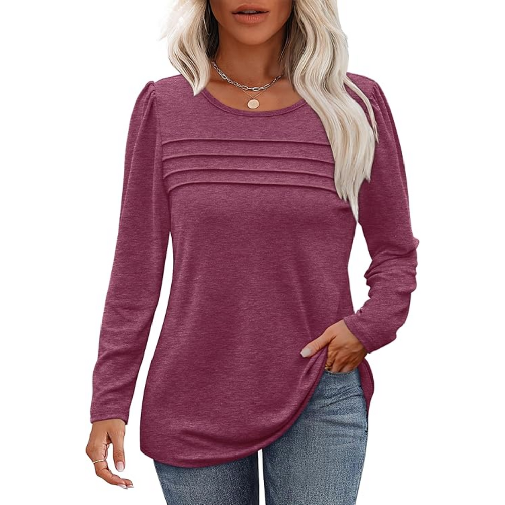 Sarah Trendy Pleated Long Sleeve Tunic Top for Women - Stylish & Comfortable Fashion Blouse
