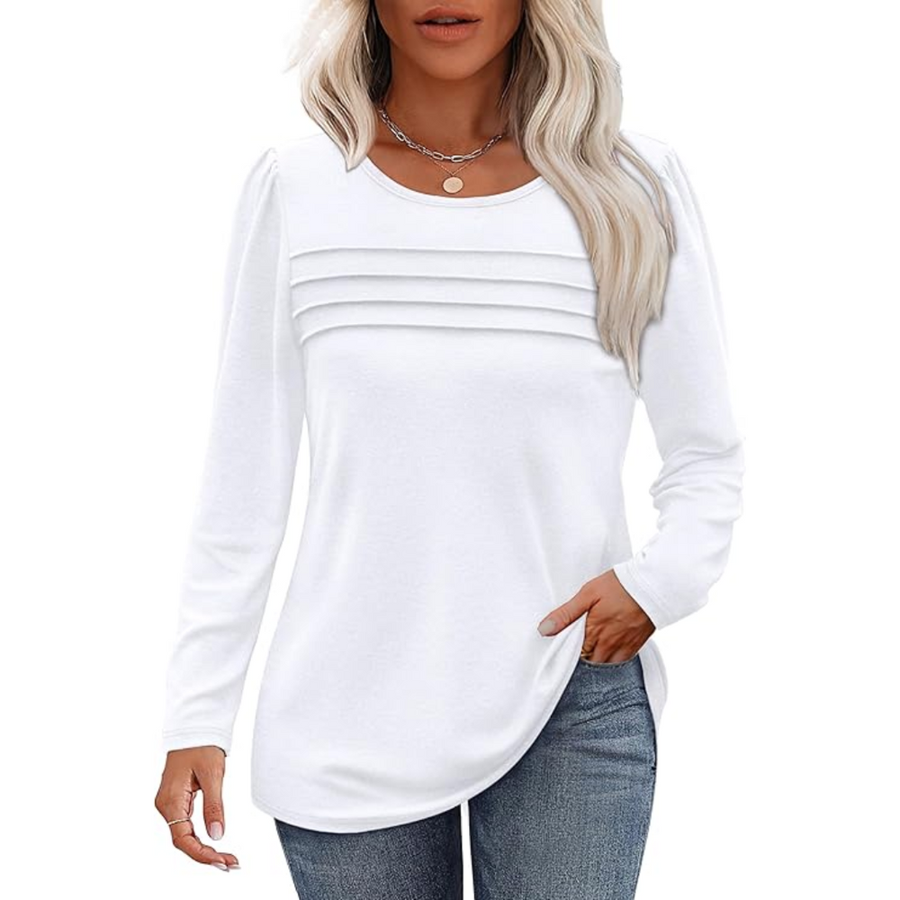 Sarah Trendy Pleated Long Sleeve Tunic Top for Women - Stylish & Comfortable Fashion Blouse