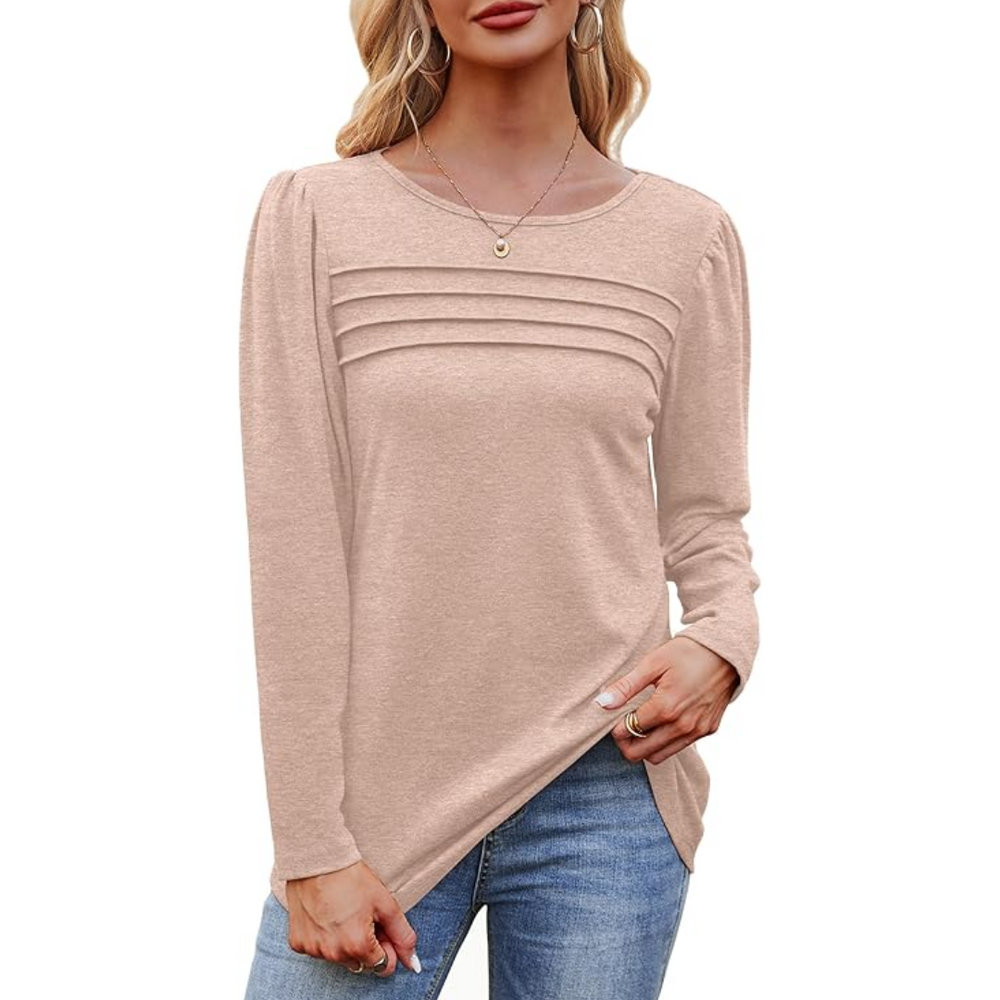 Sarah Trendy Pleated Long Sleeve Tunic Top for Women - Stylish & Comfortable Fashion Blouse