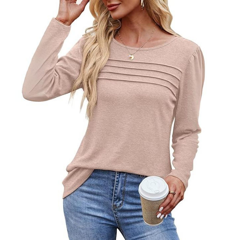 Sarah Trendy Pleated Long Sleeve Tunic Top for Women - Stylish & Comfortable Fashion Blouse