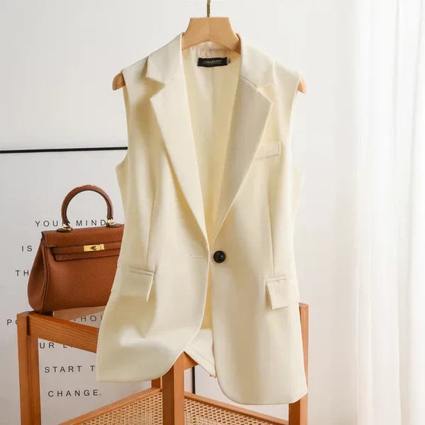 Trendy Sleeveless Blazer - Celeste