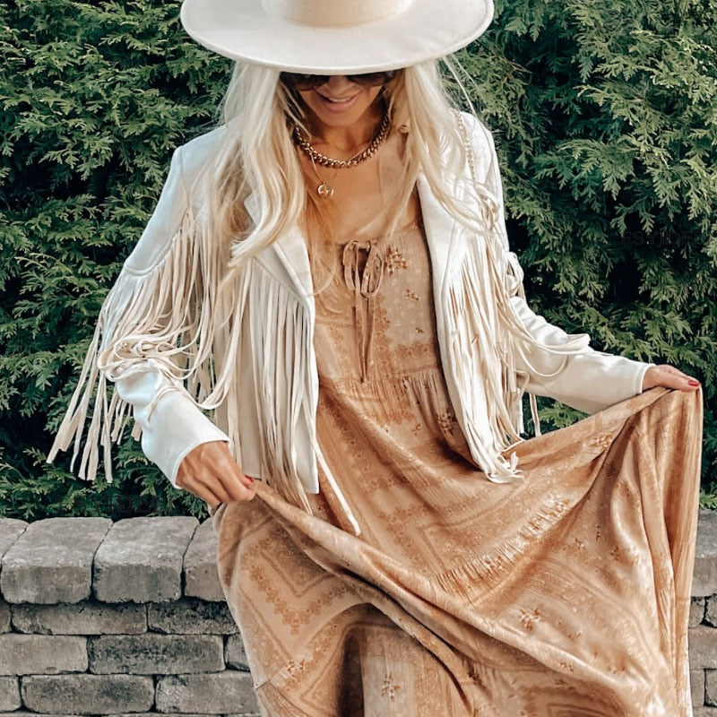 Trendy Suede Ladies Jacket with Fringes - Isabella