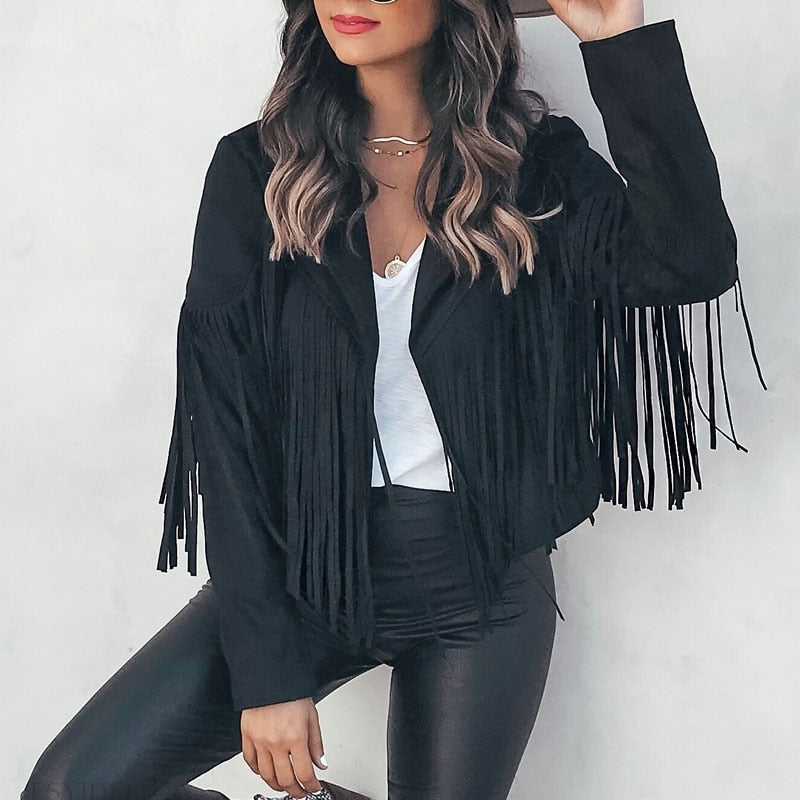 Trendy Suede Ladies Jacket with Fringes - Isabella