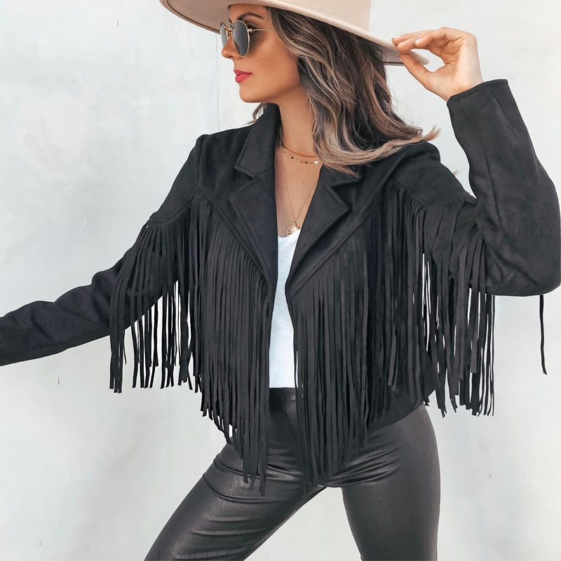 Trendy Suede Ladies Jacket with Fringes - Isabella