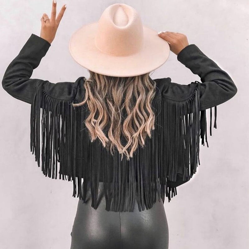 Trendy Suede Ladies Jacket with Fringes - Isabella