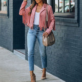 Trendy Suede Ladies Jacket with Fringes - Isabella
