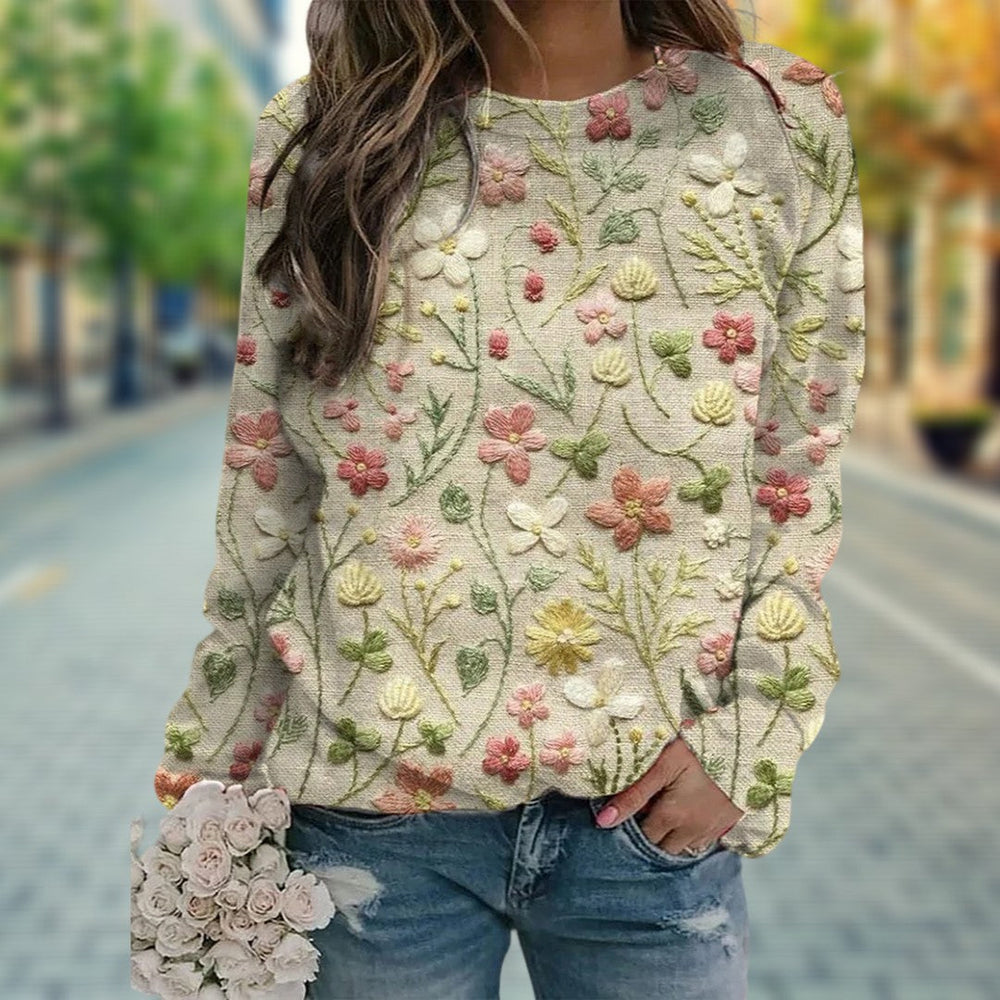 Trendy Women's Sweater with Flower Print - Ava