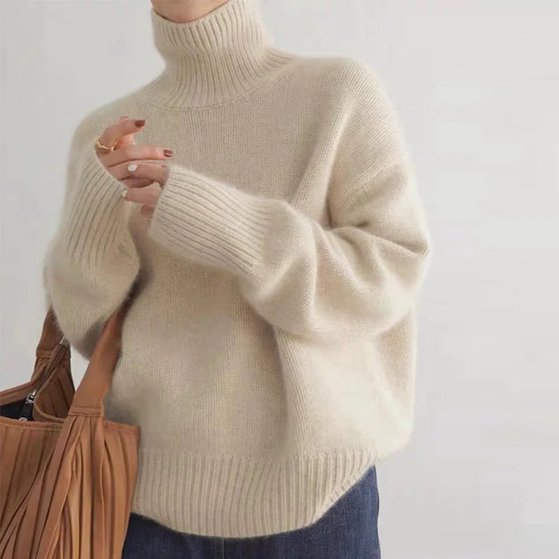 Women's Cozy Ribbed Knit Turtleneck Sweater - Soft & Stylish Pullover for Fall & Winter Fashion
