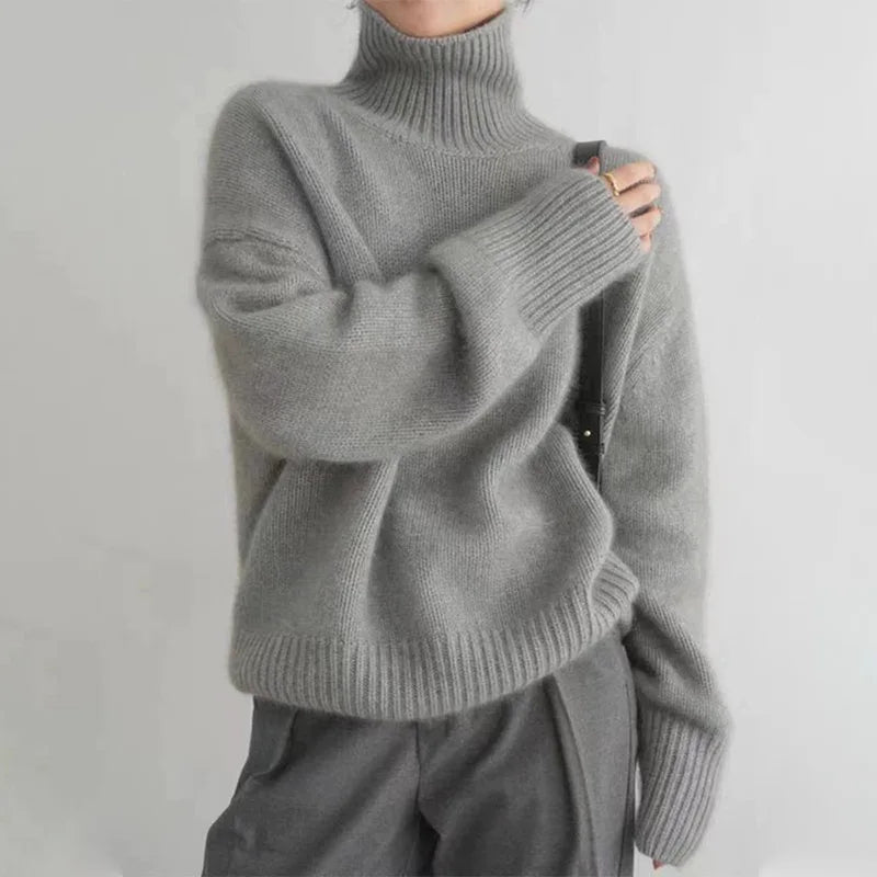 Women's Cozy Ribbed Knit Turtleneck Sweater - Soft & Stylish Pullover for Fall & Winter Fashion
