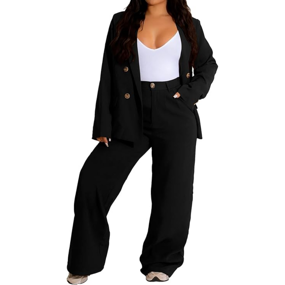 Women's Two-Piece Business Suit - Stylish Blazer & Wide-Leg Trousers Set - Wendy Collection