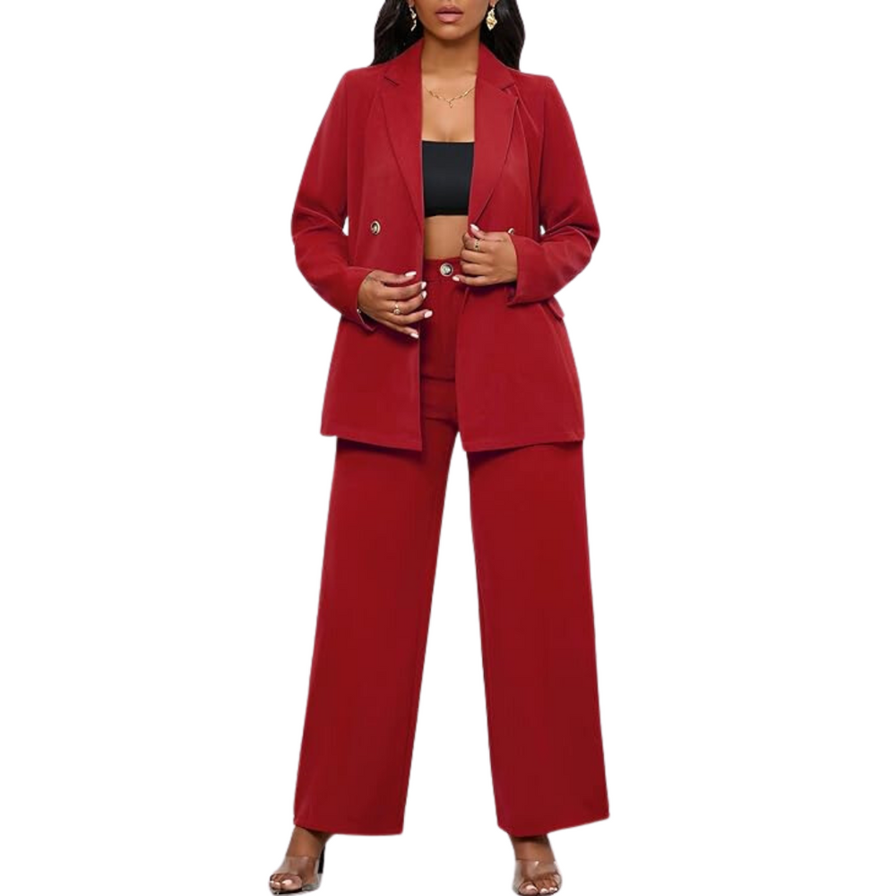 Women's Two-Piece Business Suit - Stylish Blazer & Wide-Leg Trousers Set - Wendy Collection