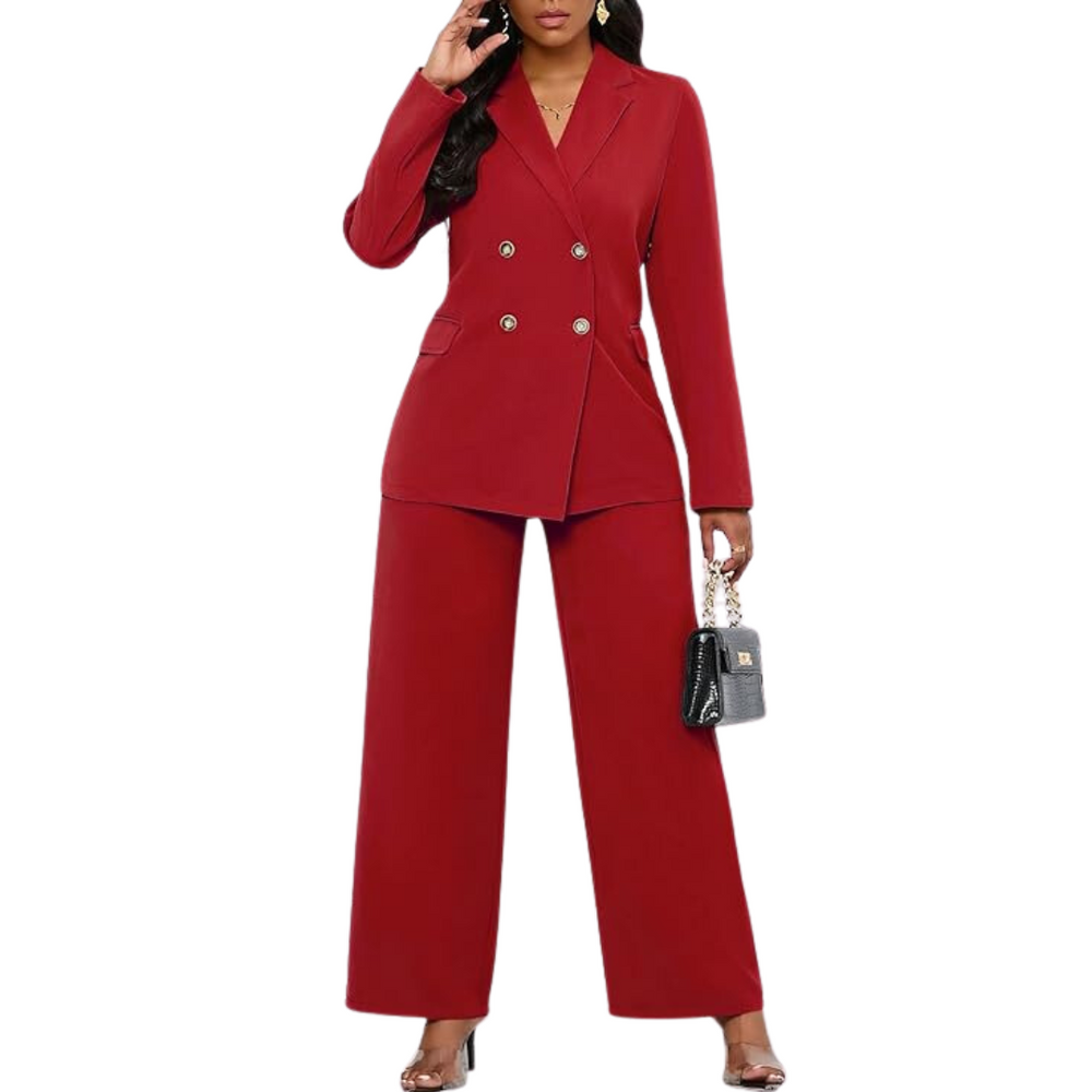 Women's Two-Piece Business Suit - Stylish Blazer & Wide-Leg Trousers Set - Wendy Collection