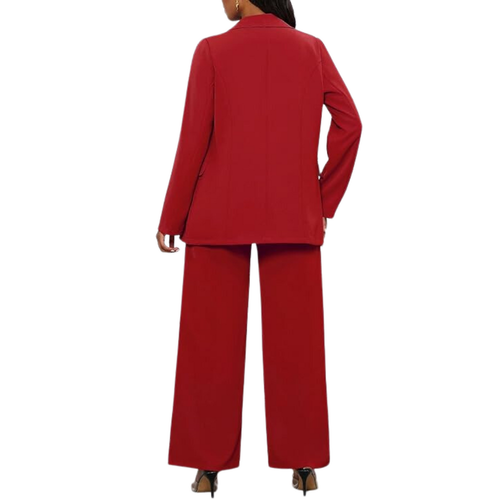 Women's Two-Piece Business Suit - Stylish Blazer & Wide-Leg Trousers Set - Wendy Collection