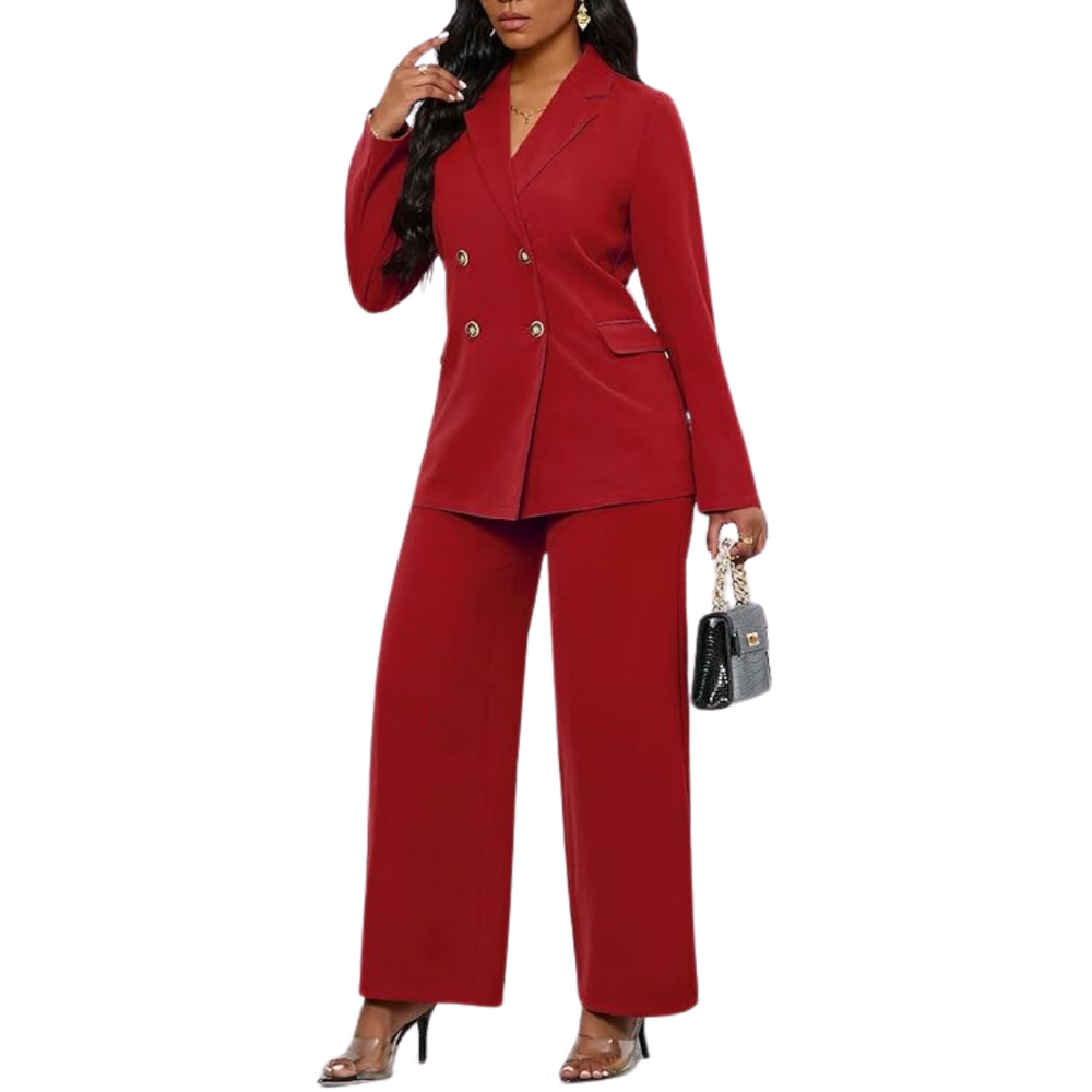Women's Two-Piece Business Suit - Stylish Blazer & Wide-Leg Trousers Set - Wendy Collection