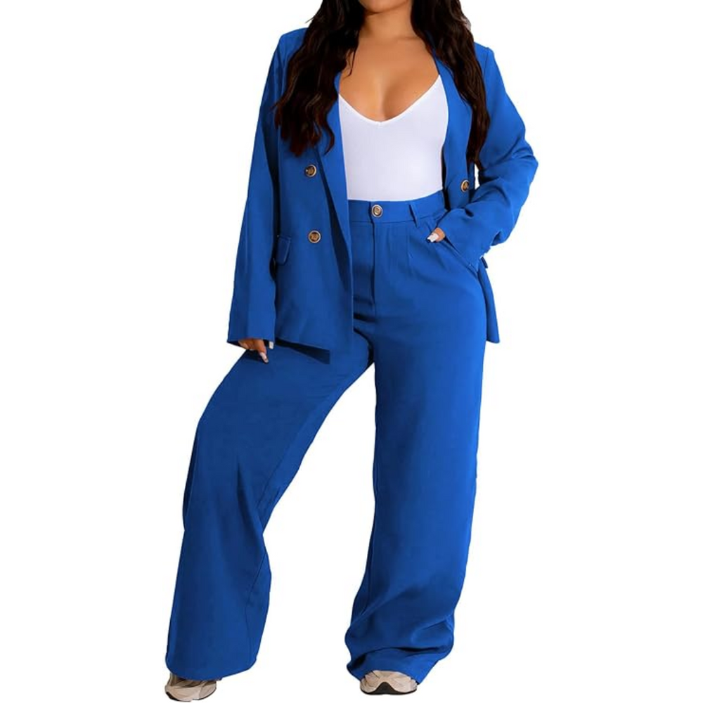 Women's Two-Piece Business Suit - Stylish Blazer & Wide-Leg Trousers Set - Wendy Collection