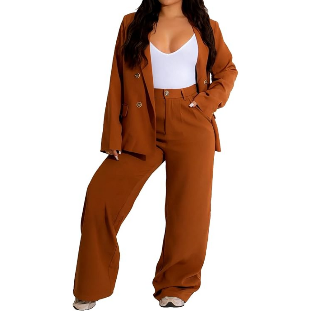 Women's Two-Piece Business Suit - Stylish Blazer & Wide-Leg Trousers Set - Wendy Collection