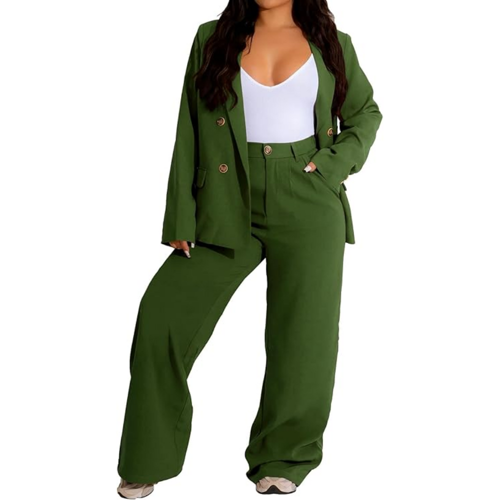 Women's Two-Piece Business Suit - Stylish Blazer & Wide-Leg Trousers Set - Wendy Collection