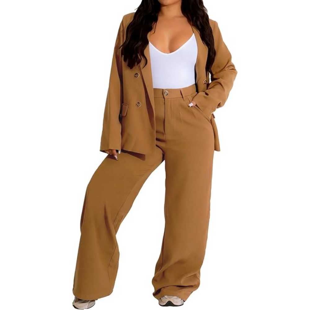 Women's Two-Piece Business Suit - Stylish Blazer & Wide-Leg Trousers Set - Wendy Collection