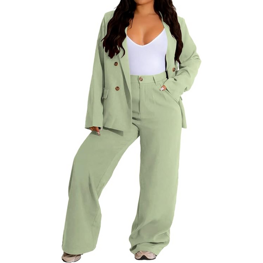 Women's Two-Piece Business Suit - Stylish Blazer & Wide-Leg Trousers Set - Wendy Collection