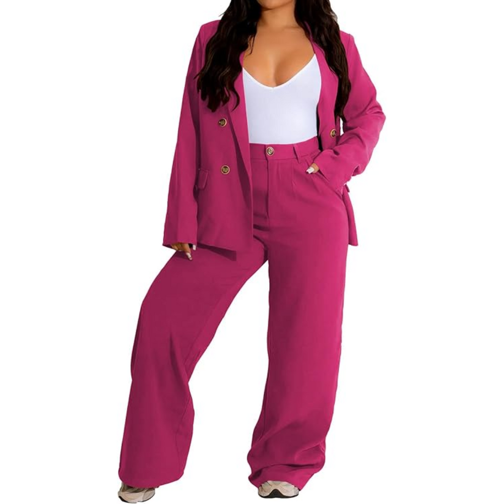 Women's Two-Piece Business Suit - Stylish Blazer & Wide-Leg Trousers Set - Wendy Collection
