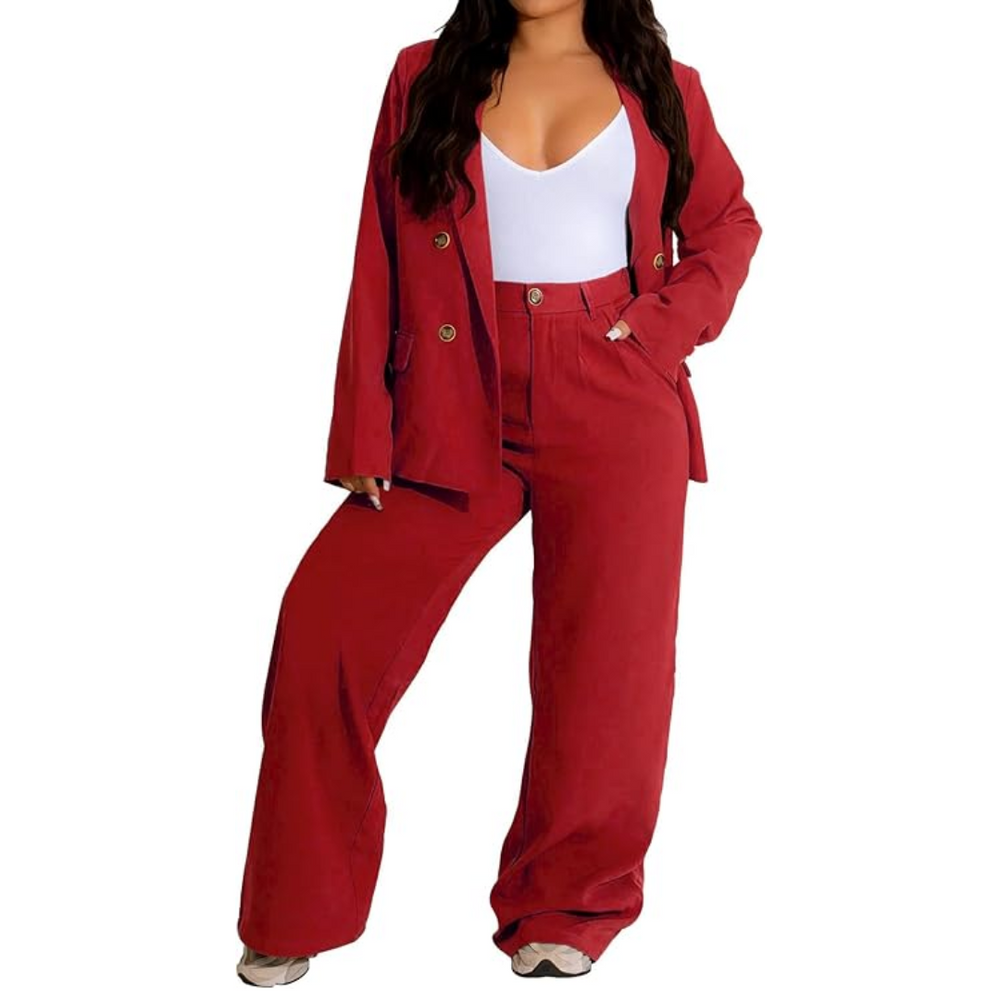 Women's Two-Piece Business Suit - Stylish Blazer & Wide-Leg Trousers Set - Wendy Collection