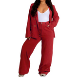 Women's Two-Piece Business Suit - Stylish Blazer & Wide-Leg Trousers Set - Wendy Collection