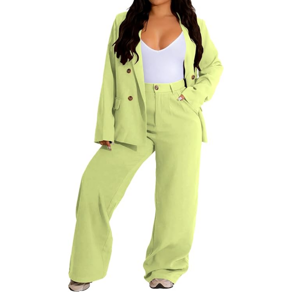 Women's Two-Piece Business Suit - Stylish Blazer & Wide-Leg Trousers Set - Wendy Collection