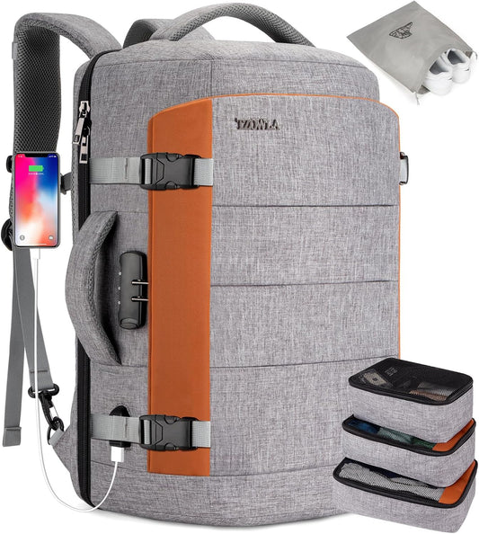 40L AeroPack Water-Resistant Travel Laptop Backpack with USB Charging Port & Anti-Theft Lock