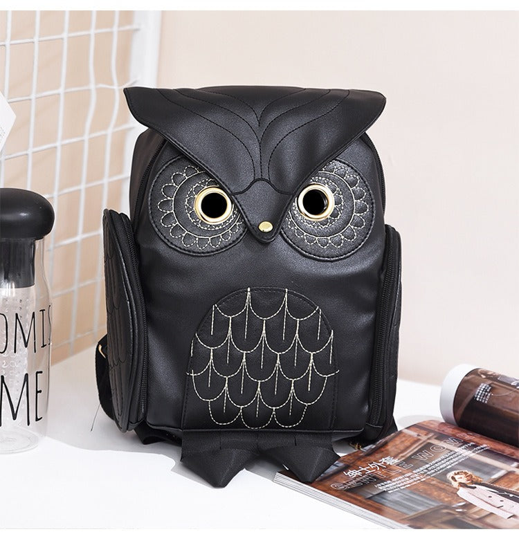 Stylish PU Leather Owl Print Backpack for Women - Multi-Pocket, Durable & Trendy Design