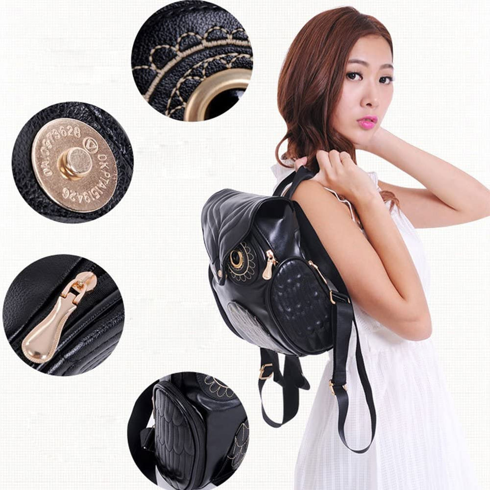 Stylish PU Leather Owl Print Backpack for Women - Multi-Pocket, Durable & Trendy Design