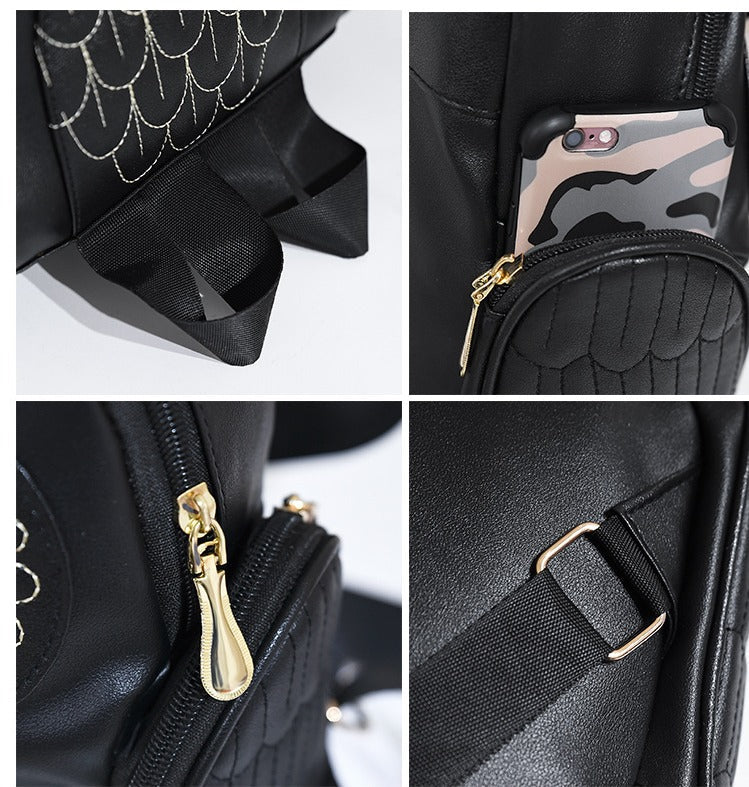 Stylish PU Leather Owl Print Backpack for Women - Multi-Pocket, Durable & Trendy Design