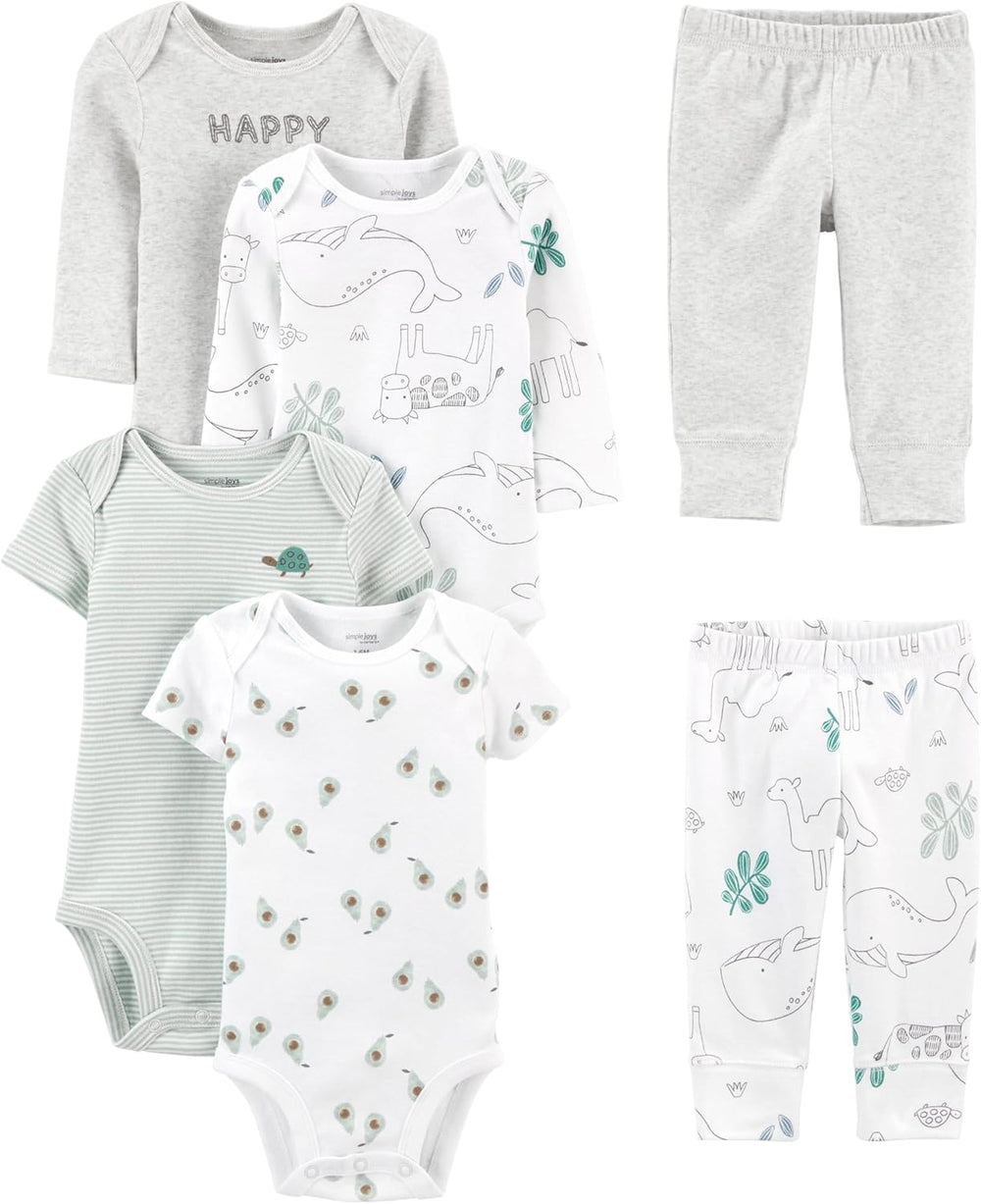 Unisex Baby 6-Piece Clothing Set - Soft Cotton Outfit Bundle for Newborns and Infants - Perfect Gift for Baby Showers
