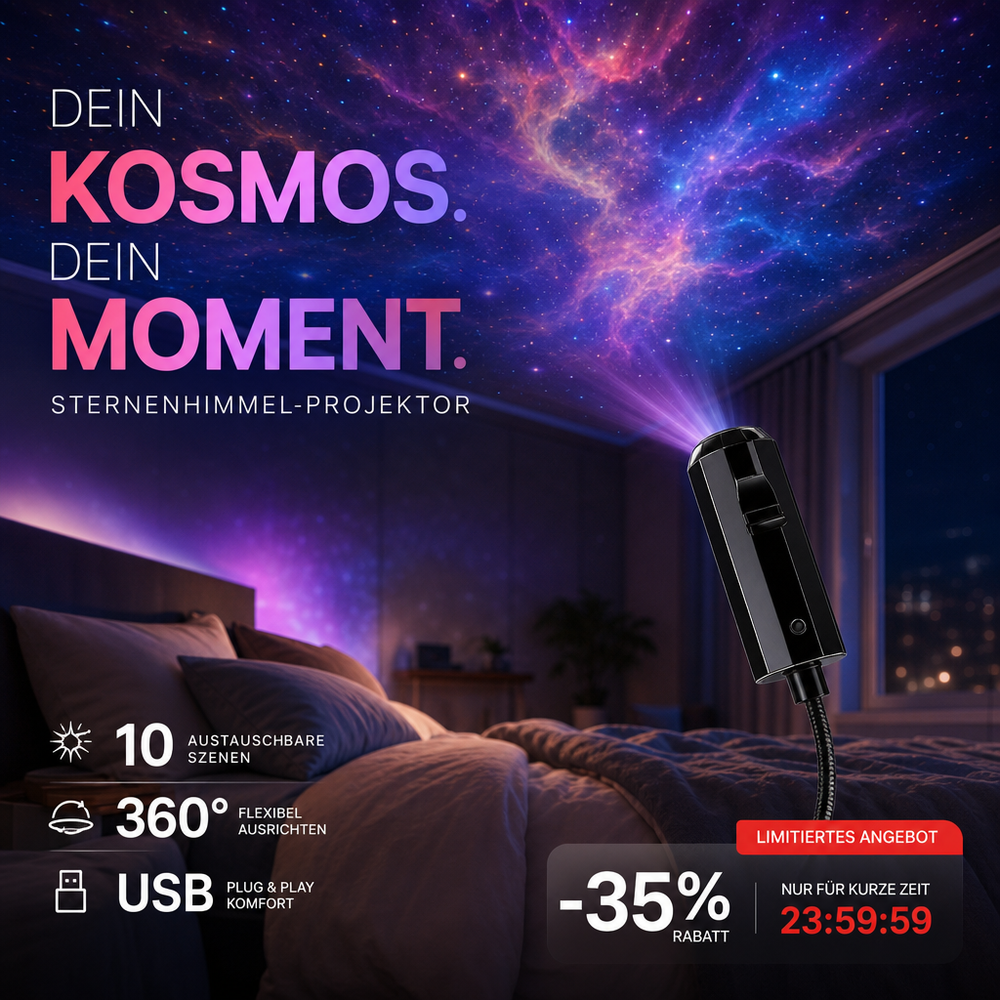 LED Star Projector – 10 Projection Inserts, 360° Rotatable & USB Powered