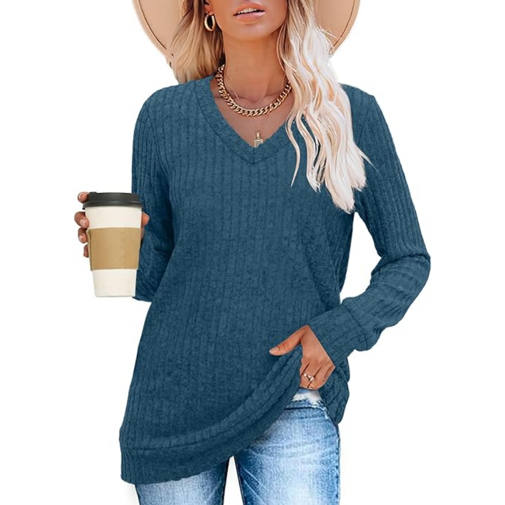 Women's V-Neck Lightweight Tunic Sweater - Amanda | Cozy & Stylish Knit Top for All Seasons