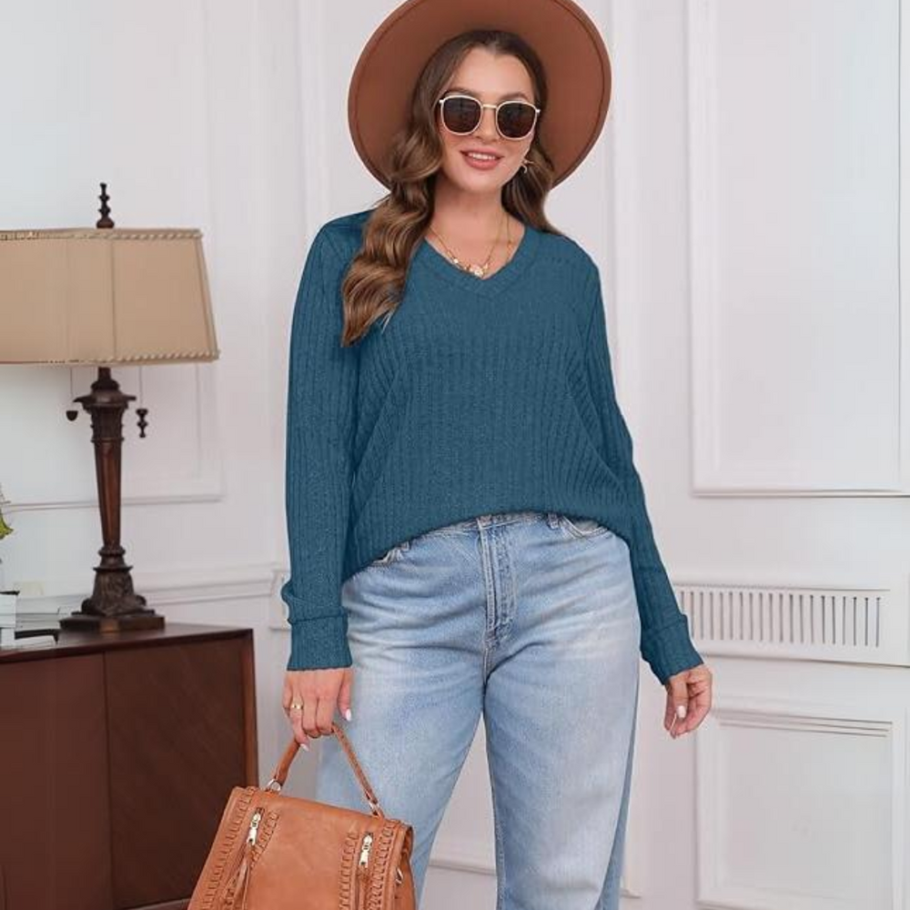 Women's V-Neck Lightweight Tunic Sweater - Amanda | Cozy & Stylish Knit Top for All Seasons