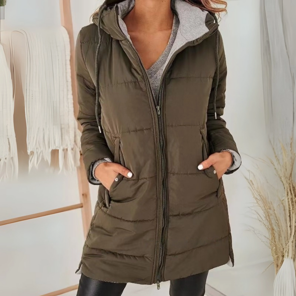 Women's hooded puffer jacket, view 2