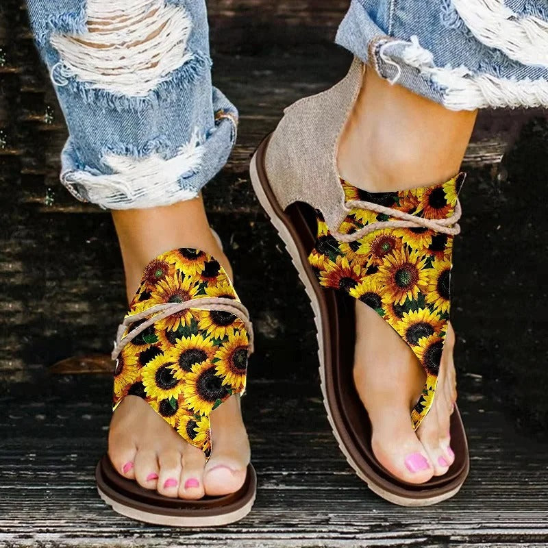Women's Floral Flip-Flops – Orthopedic Footbed, Adjustable & Sizes 35–43