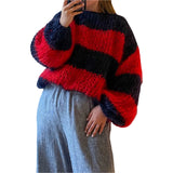 Ladies oversized knitted jumper with stripe pattern – Yvonne - 3