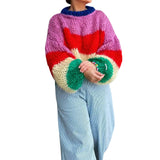 Ladies oversized knitted jumper with stripe pattern – Yvonne - 2