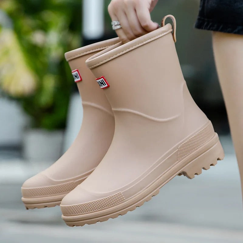AquaStride 2.0 – Stylish Mid-Calf Waterproof Rain Boots for Women