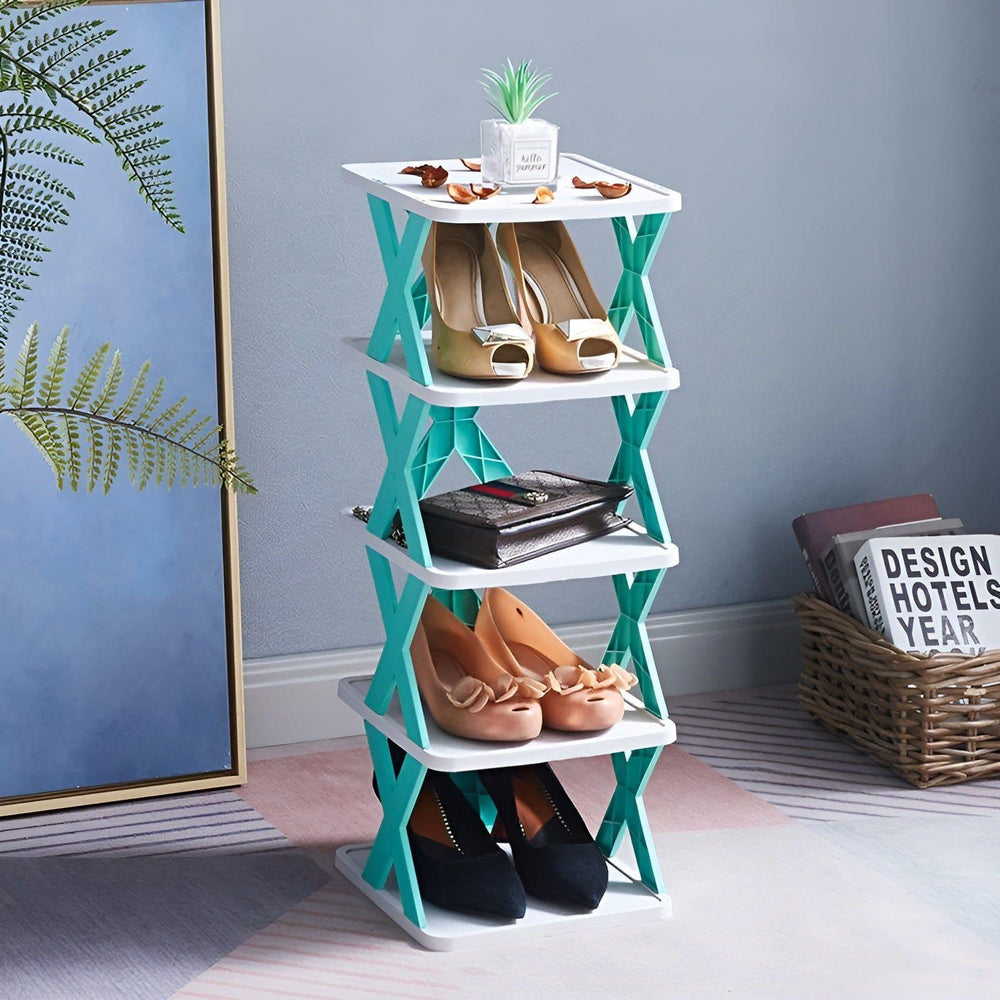 Foldable Shoe Rack – Plastic, 3–7 Tiers, Holds Up to 14 Pairs