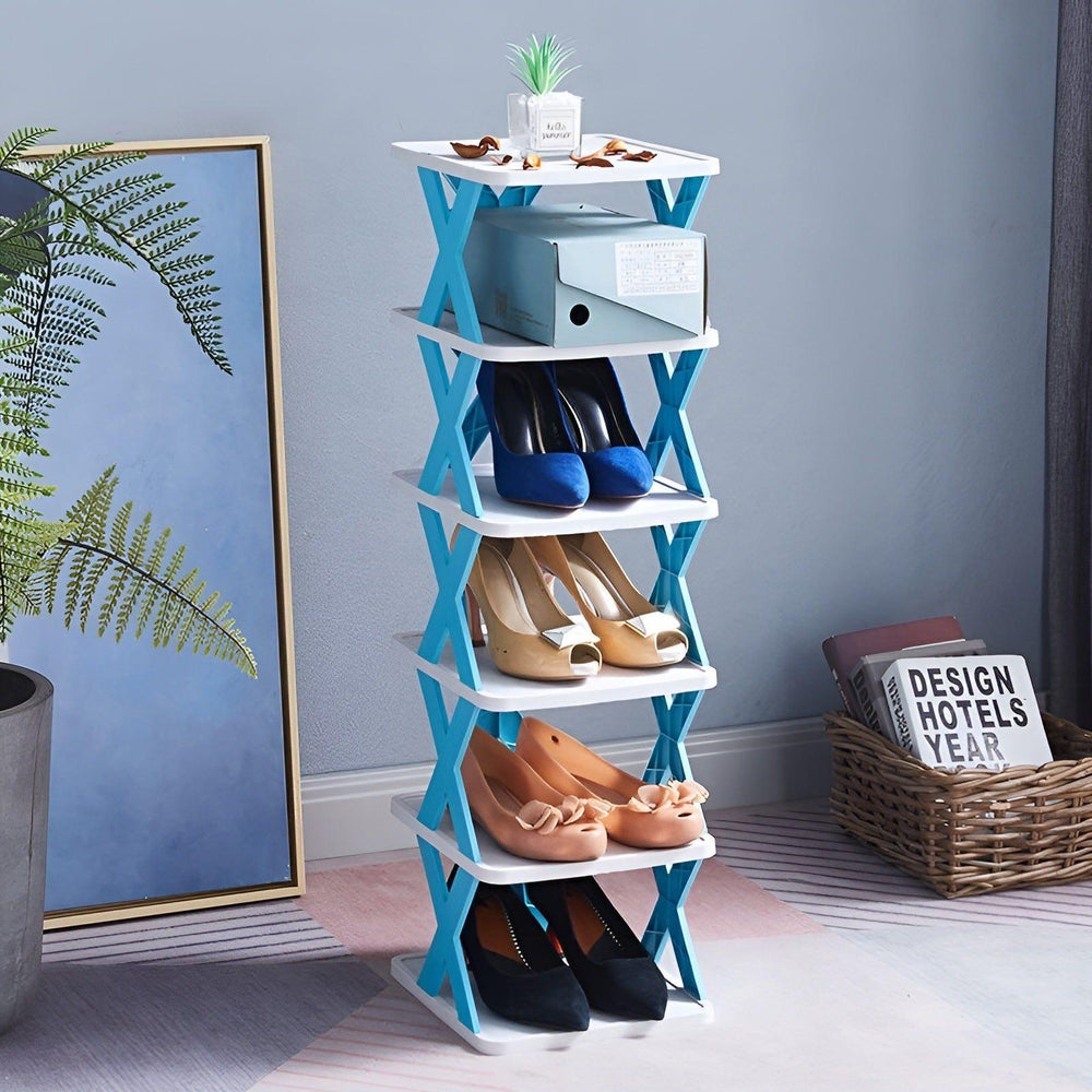 Foldable Shoe Rack – Plastic, 3–7 Tiers, Holds Up to 14 Pairs