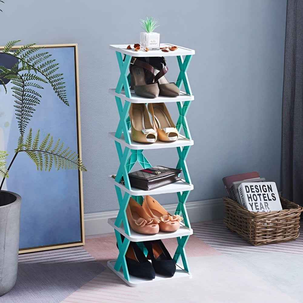 Foldable Shoe Rack – Plastic, 3–7 Tiers, Holds Up to 14 Pairs