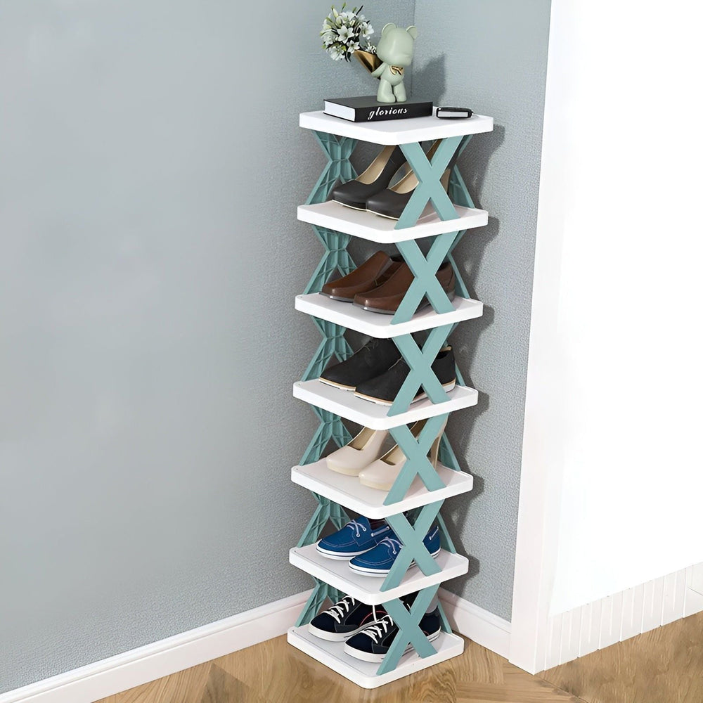 Foldable Shoe Rack – Plastic, 3–7 Tiers, Holds Up to 14 Pairs