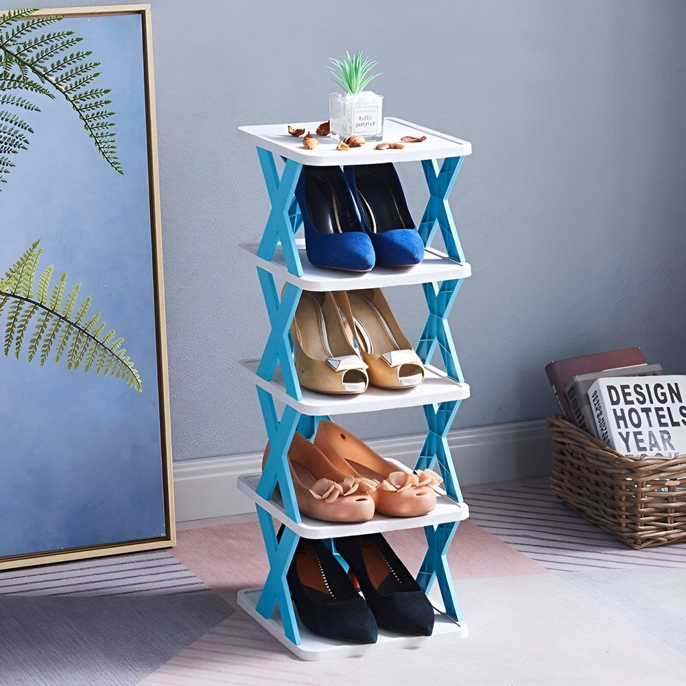 Foldable Shoe Rack – Plastic, 3–7 Tiers, Holds Up to 14 Pairs