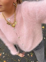 Vintage Plush Knitted Women's Cardigan - Rosie