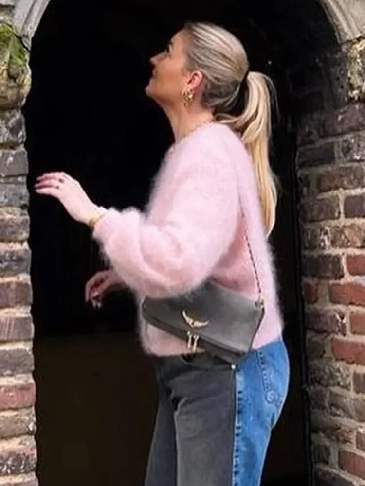 Vintage Plush Knitted Women's Cardigan - Rosie